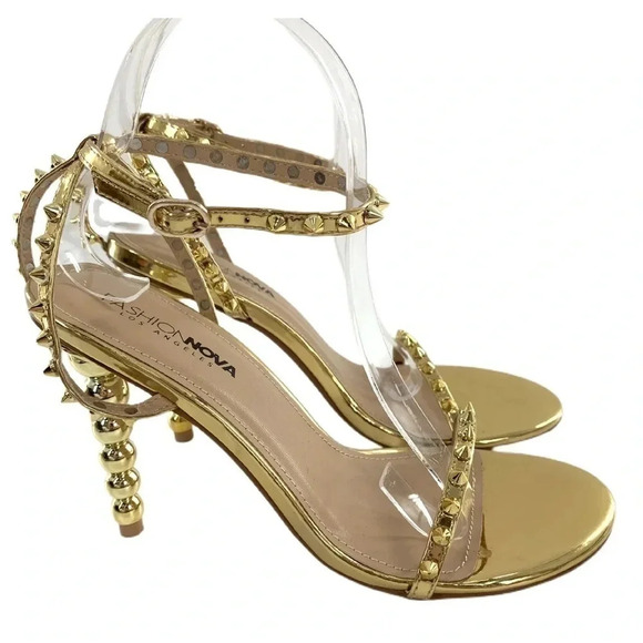 Fashion Nova Shoes - Fashion Nova heels size 8.5 Brewster gold faux leather studded stilettos party